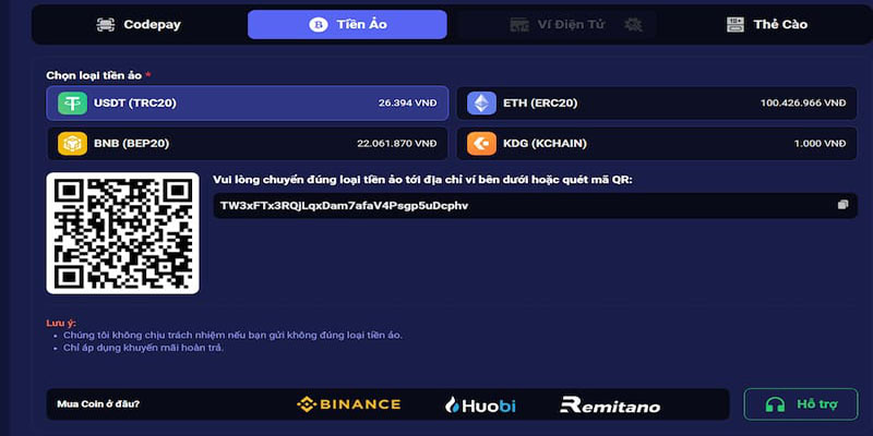 Nạp vốn vào nhà cái Tin88 bằng đồng tiền ảo